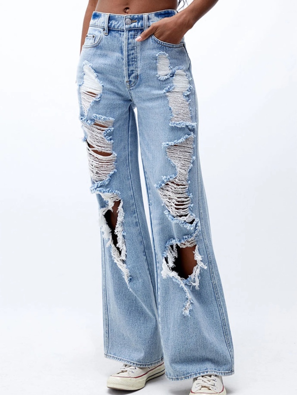 PacSun Baggy Jeans Denim Distressed High Waisted Light Blue Rinse Size 25 Tall